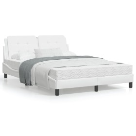 Estructura de cama cabecero cuero sintético blanco 140x200 cm