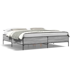 Estructura cama madera ingeniería metal gris Sonoma 200x200 cm de vidaXL, Camas y somieres - Ref: Foro24-3279780, Precio: 157...
