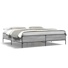 Sonoma gray metal engineered wood bed frame 200x200 cm by vidaXL, Beds and slatted bases - Ref: Foro24-3279780, Price: 155,91...