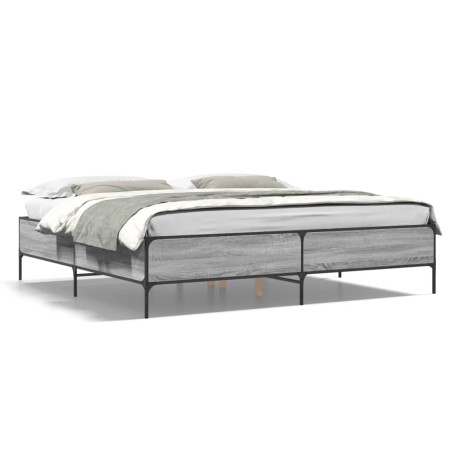 Estructura cama madera ingeniería metal gris Sonoma 200x200 cm de vidaXL, Camas y somieres - Ref: Foro24-3279780, Precio: 157...