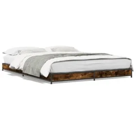 Engineered wood bed frame metal smoked oak 150x200cm by vidaXL, Beds and slatted bases - Ref: Foro24-845143, Price: 102,93 €,...
