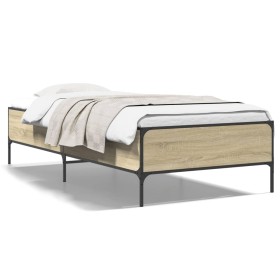 Estructura cama madera ingeniería metal roble Sonoma 90x190 cm