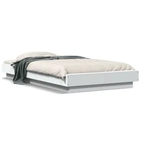 White engineered wood bed frame with LED lights 75x190cm by vidaXL, Beds and slatted bases - Ref: Foro24-3281154, Price: 142,...