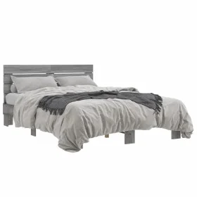 Sonoma gray metal engineered wood bed frame 140x200 cm by vidaXL, Beds and slatted bases - Ref: Foro24-3280150, Price: 143,32...