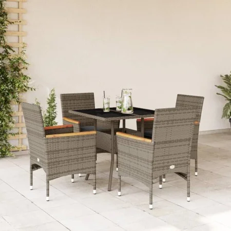 Set comedor jardín 5 pzas y cojines ratán sintético vidrio gris by vidaXL, Garden sets - Ref: Foro24-3278706, Price: 351,96 €...