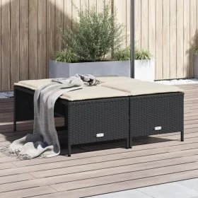 Taburetes de jardín con cojines 4 uds ratán sintético negro by vidaXL, Outdoor ottomans - Ref: Foro24-368362, Price: 127,80 €...
