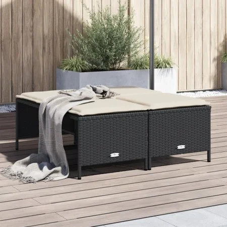 Taburetes de jardín con cojines 4 uds ratán sintético negro by vidaXL, Outdoor ottomans - Ref: Foro24-368362, Price: 121,40 €...