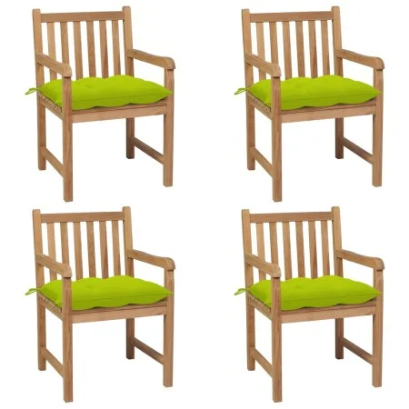 Sillas de jardín 4 uds madera de teca y cojines verde brillante de vidaXL, Sillas de jardín - Ref: Foro24-3073030, Precio: 59...
