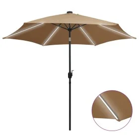 Umbrella with LED lights and a 300 cm gray taupe aluminum pole by vidaXL, Umbrellas - Ref: Foro24-47363, Price: 110,92 €, Dis...