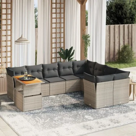 Garden sofa set 10 pieces with gray synthetic rattan cushions by vidaXL, Garden sets - Ref: Foro24-3271018, Price: 614,63 €, ...
