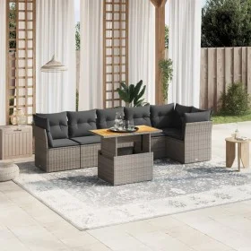 7-piece garden sofa set with gray PE rattan cushions by vidaXL, Garden sets - Ref: Foro24-3270843, Price: 449,73 €, Discount: %