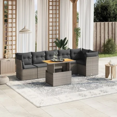 7-teilige Gartensofagarnitur mit grauen PE-Rattankissen von vidaXL, Gartensets - Ref: Foro24-3270843, Preis: 450,75 €, Rabatt: %