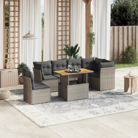 Set de sofás de jardín 7 piezas con cojines ratán PE gris de vidaXL, Conjuntos de jardín - Ref: Foro24-3270857, Precio: 443,7...