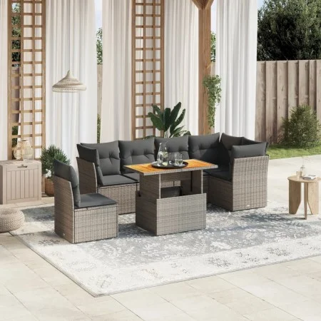 7-piece garden sofa set with gray PE rattan cushions by vidaXL, Garden sets - Ref: Foro24-3270857, Price: 449,73 €, Discount: %