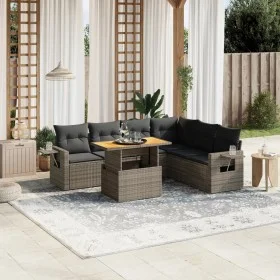 7-piece garden sofa set with gray PE rattan cushions by vidaXL, Garden sets - Ref: Foro24-3271774, Price: 468,10 €, Discount: %