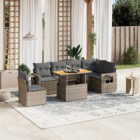 7-piece garden sofa set with gray PE rattan cushions by vidaXL, Garden sets - Ref: Foro24-3271781, Price: 467,07 €, Discount: %