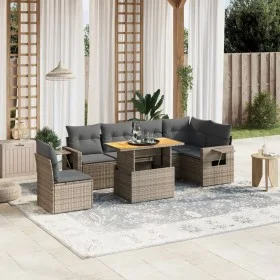 7-piece garden sofa set with gray PE rattan cushions by vidaXL, Garden sets - Ref: Foro24-3271781, Price: 468,10 €, Discount: %