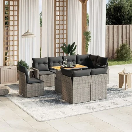 Garden furniture set 9 pieces and gray synthetic rattan cushions by vidaXL, Garden sets - Ref: Foro24-3271851, Price: 611,29 ...