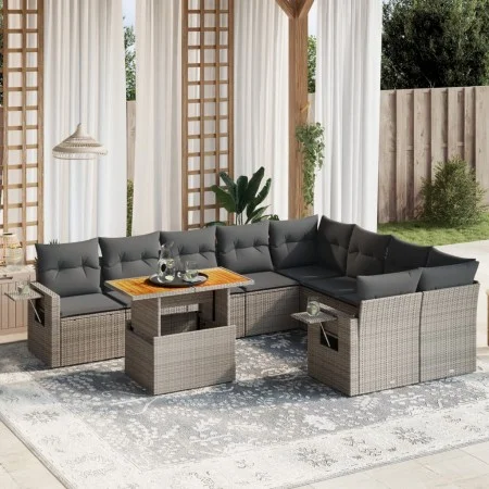 Garden sofa set 10 pieces with gray synthetic rattan cushions by vidaXL, Garden sets - Ref: Foro24-3271914, Price: 627,28 €, ...