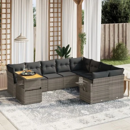 Garden sofa set 10 pieces with gray synthetic rattan cushions by vidaXL, Garden sets - Ref: Foro24-3271921, Price: 627,28 €, ...