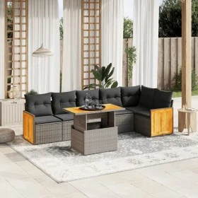 7-teilige Gartensofagarnitur mit grauen PE-Rattankissen von vidaXL, Gartensets - Ref: Foro24-3273972, Preis: 469,33 €, Rabatt: %