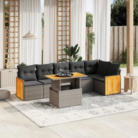 7-piece garden sofa set with gray PE rattan cushions by vidaXL, Garden sets - Ref: Foro24-3273972, Price: 469,33 €, Discount: %