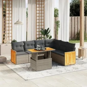 7-teilige Gartensofagarnitur mit grauen PE-Rattankissen von vidaXL, Gartensets - Ref: Foro24-3273979, Preis: 469,33 €, Rabatt: %