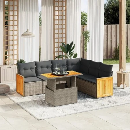 7-piece garden sofa set with gray PE rattan cushions by vidaXL, Garden sets - Ref: Foro24-3273979, Price: 469,33 €, Discount: %