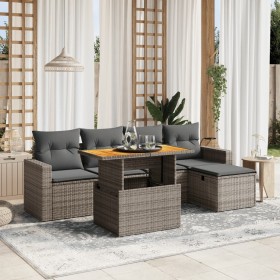 Set de muebles de jardín 6 pzas y cojines ratán sintético gris