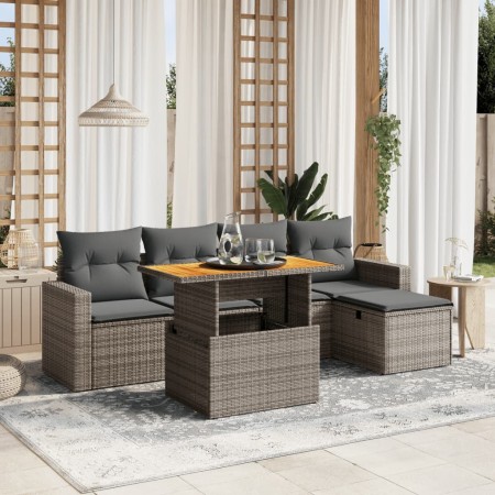 Gartenmöbel-Set, 6-teilig, mit grauen Polstern aus synthetischem Rattan. von vidaXL, Gartensets - Ref: Foro24-3275587, Preis:...
