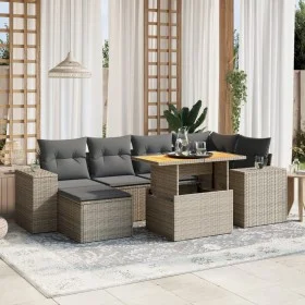 7-teilige Gartensofagarnitur mit grauen PE-Rattankissen von vidaXL, Gartensets - Ref: Foro24-3275930, Preis: 479,70 €, Rabatt: %