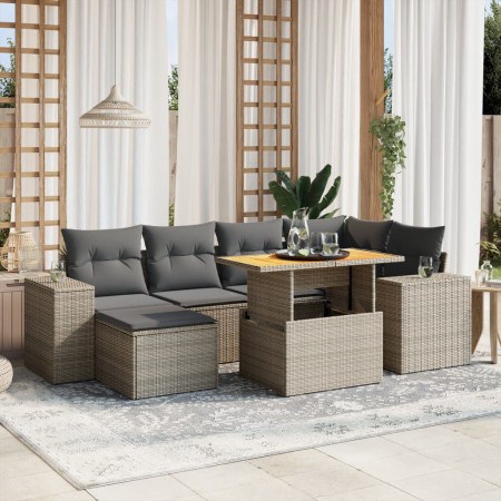 7-piece garden sofa set with gray PE rattan cushions by vidaXL, Garden sets - Ref: Foro24-3275930, Price: 471,57 €, Discount: %