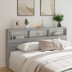 Cabecero de cama con luz LED gris Sonoma 200x17x102 cm
