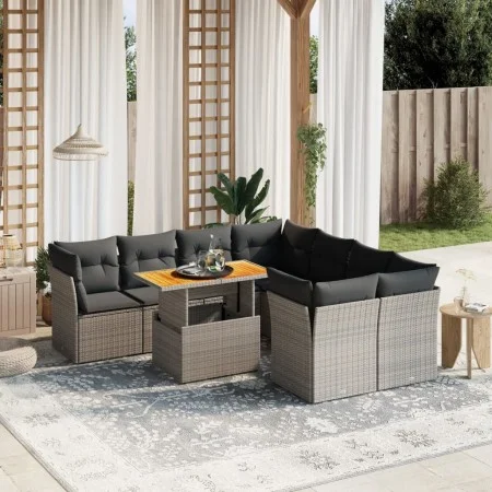 9-piece garden furniture set and gray synthetic rattan cushions by vidaXL, Garden sets - Ref: Foro24-3270724, Price: 569,32 €...