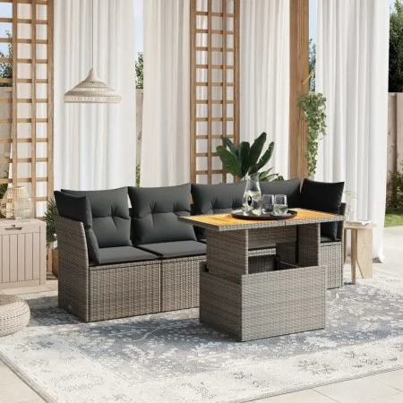 Juego de sofás jardín con cojines 5 pzas ratán sintético gris by vidaXL, Garden sets - Ref: Foro24-3270668, Price: 322,59 €, ...
