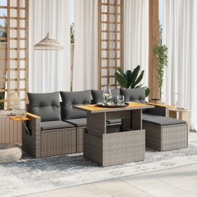 Set de muebles de jardín 6 pzas y cojines ratán sintético gris