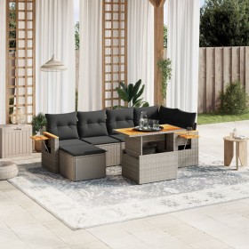 7-teiliges Gartensofa-Set mit grauen PE-Rattan-Kissen von vidaXL, Gartensets - Ref: Foro24-3273622, Preis: 450,70 €, Rabatt: %