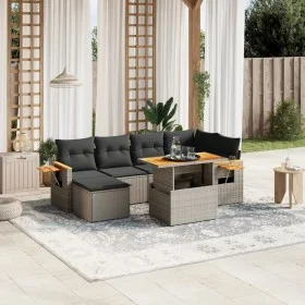 7-teiliges Gartensofa-Set mit grauen PE-Rattan-Kissen von vidaXL, Gartensets - Ref: Foro24-3273622, Preis: 459,32 €, Rabatt: %