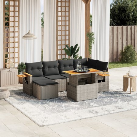 7-piece garden sofa set with gray PE rattan cushions by vidaXL, Garden sets - Ref: Foro24-3273622, Price: 450,70 €, Discount: %