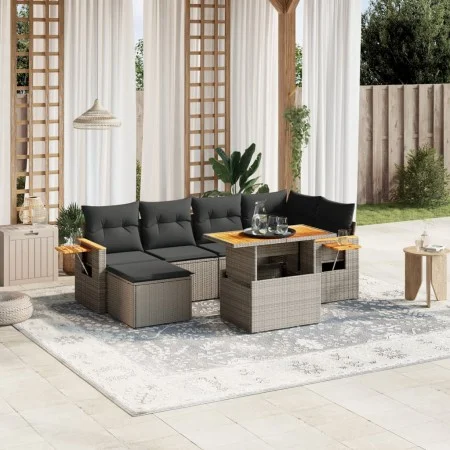 7-piece garden sofa set with gray PE rattan cushions by vidaXL, Garden sets - Ref: Foro24-3273622, Price: 459,32 €, Discount: %