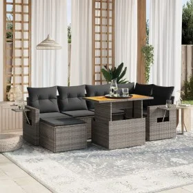 7-piece garden sofa set with gray PE rattan cushions by vidaXL, Garden sets - Ref: Foro24-3275706, Price: 456,12 €, Discount: %
