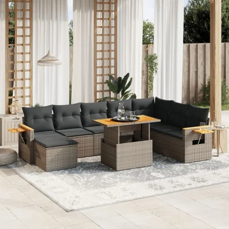 9-teiliges Gartenmöbel-Set und graue synthetische Rattankissen von vidaXL, Gartensets - Ref: Foro24-3273657, Preis: 565,99 €,...