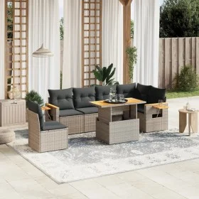 7-piece garden sofa set with gray PE rattan cushions by vidaXL, Garden sets - Ref: Foro24-3273545, Price: 468,68 €, Discount: %