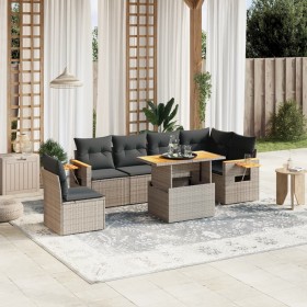 7-teiliges Gartensofa-Set mit grauen PE-Rattan-Kissen von vidaXL, Gartensets - Ref: Foro24-3273545, Preis: 468,65 €, Rabatt: %