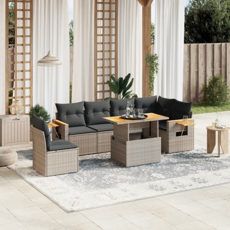 7-piece garden sofa set with gray PE rattan cushions by vidaXL, Garden sets - Ref: Foro24-3273545, Price: 467,40 €, Discount: %