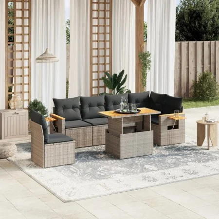 7-piece garden sofa set with gray PE rattan cushions by vidaXL, Garden sets - Ref: Foro24-3273545, Price: 468,68 €, Discount: %