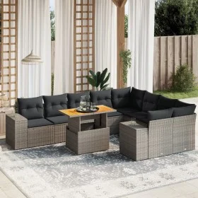 10-teiliges Gartensofa-Set mit grauen synthetischen Rattankissen von vidaXL, Gartensets - Ref: Foro24-3272796, Preis: 656,53 ...