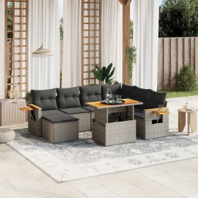 Set de sofás de jardín 8 pzas y cojines ratán sintético gris de vidaXL, Conjuntos de jardín - Ref: Foro24-3273636, Precio: 50...