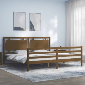 Estructura de cama con cabecero madera maciza marr