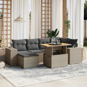 7-teiliges Gartensofa-Set mit grauen PE-Rattan-Kissen von vidaXL, Gartensets - Ref: Foro24-3272740, Preis: 458,74 €, Rabatt: %